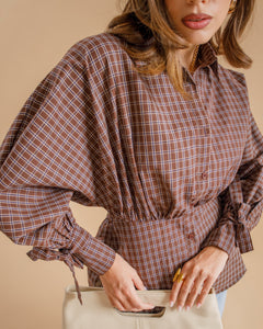 Camicia quadretti e fiocco MARRONE - PS9773