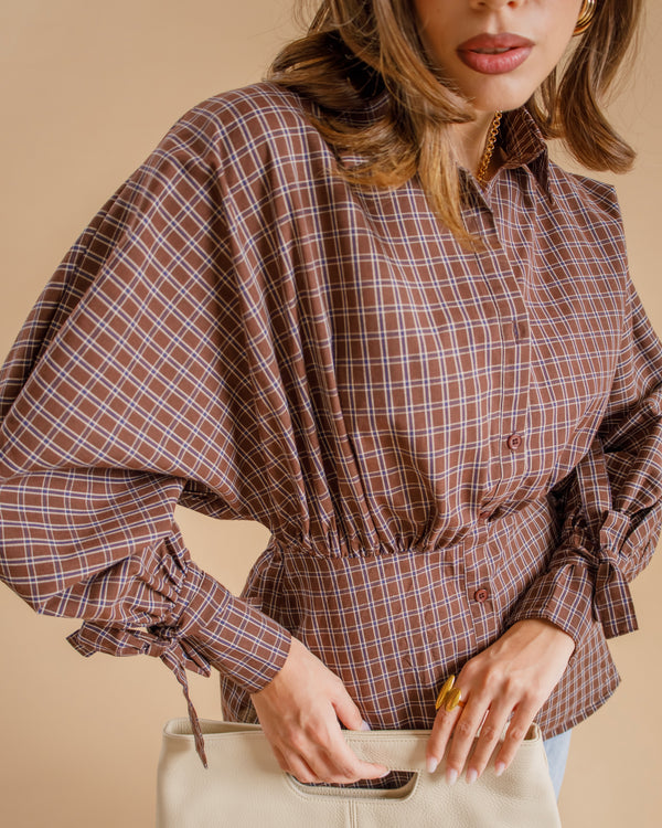 Camicia quadretti e fiocco MARRONE - PS9773