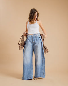 Jeans palazzo con riprese - 9082-38