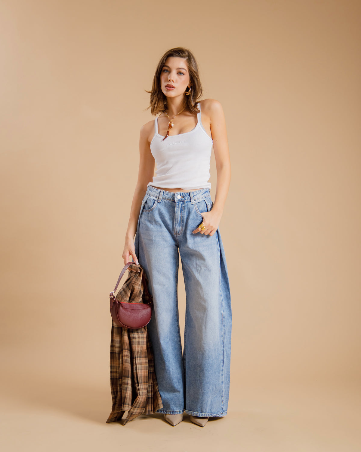 Jeans palazzo con riprese - 9082-38