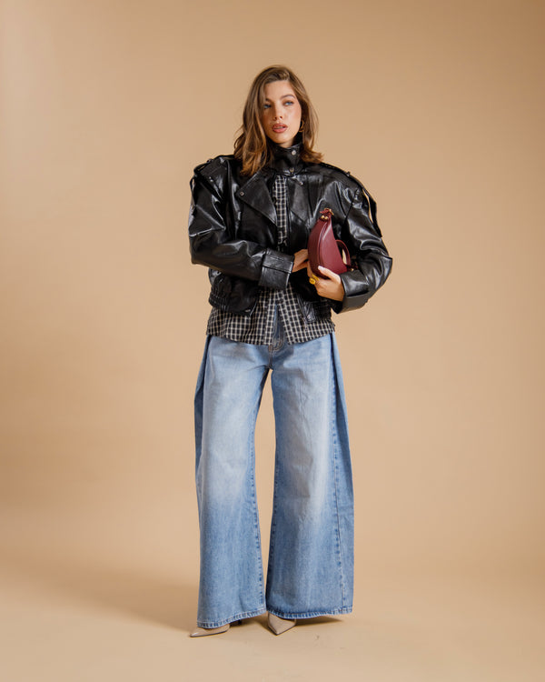 Bomber crop con colletto NERO - CV2223