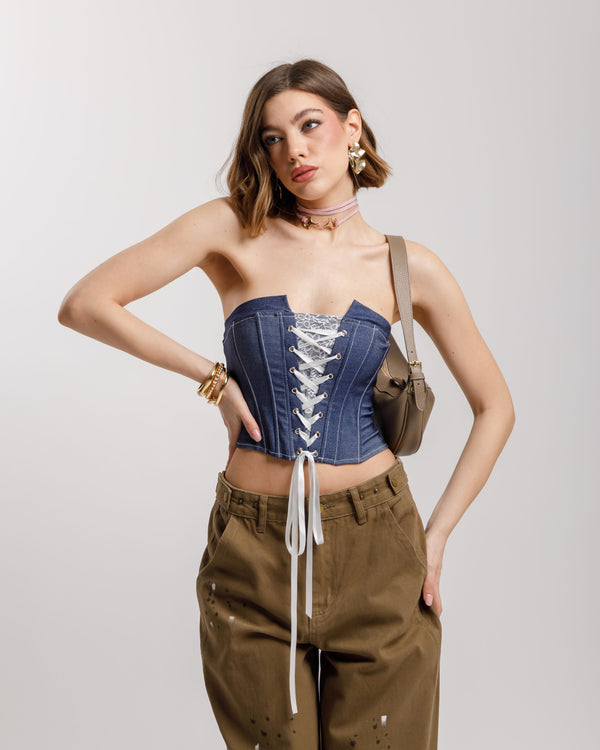 Corsetto denim con stringhe - ST3222 slct