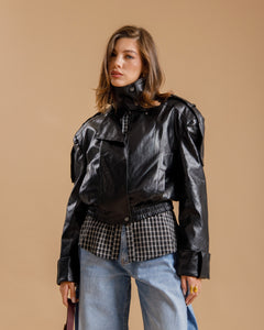 Bomber crop con colletto NERO - CV2223
