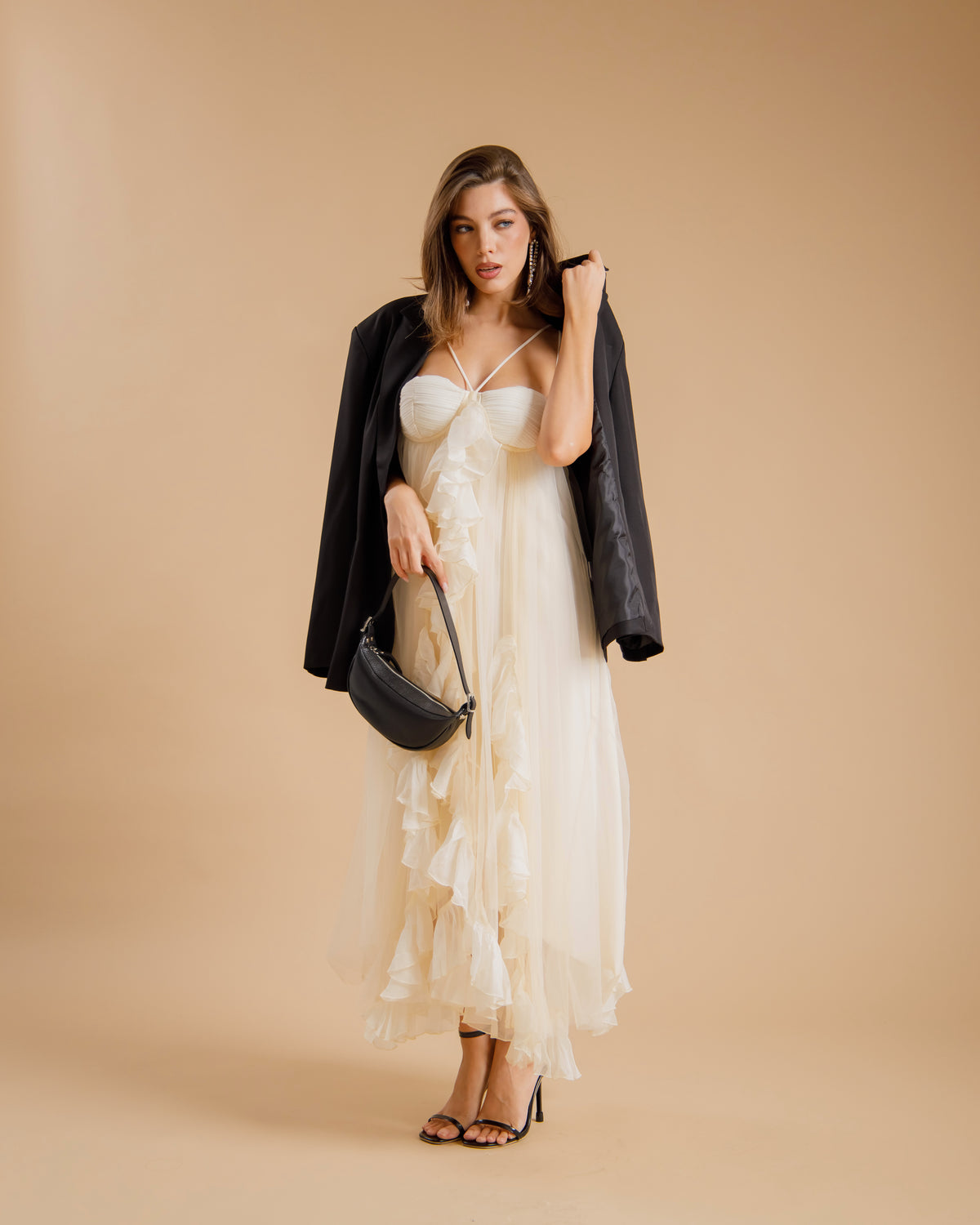 abito lungo boho con volant - U27628