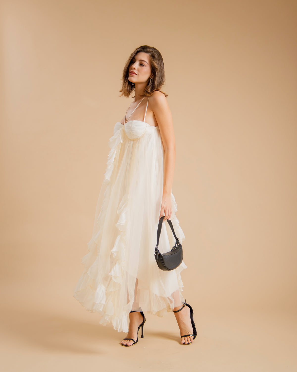 abito lungo boho con volant - U27628