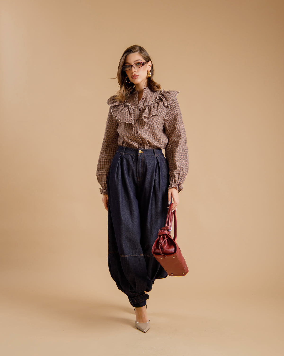 Camicia con colletto ampio MARRONE - AO3101