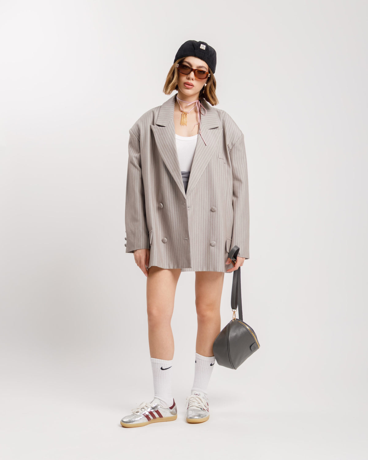 Blazer oversize gessato GRIGIO - V13571