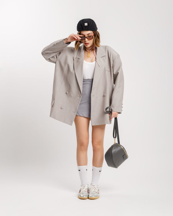 Blazer oversize gessato GRIGIO - V13571