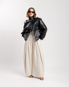 Pantaloni palazzo con pieghe PANNA - KLL1
