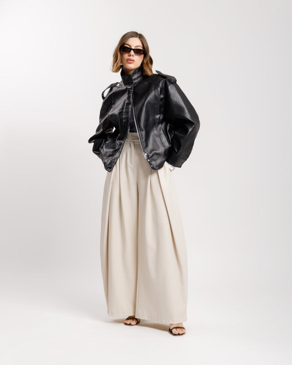 Pantaloni palazzo con pieghe PANNA - KLL1