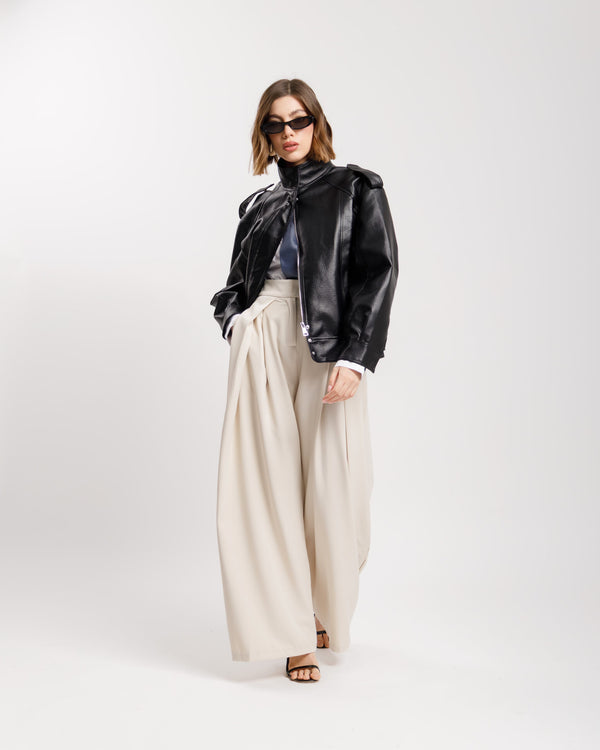 Pantaloni palazzo con pieghe PANNA - KLL1