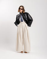 Pantaloni palazzo con pieghe PANNA - KLL1