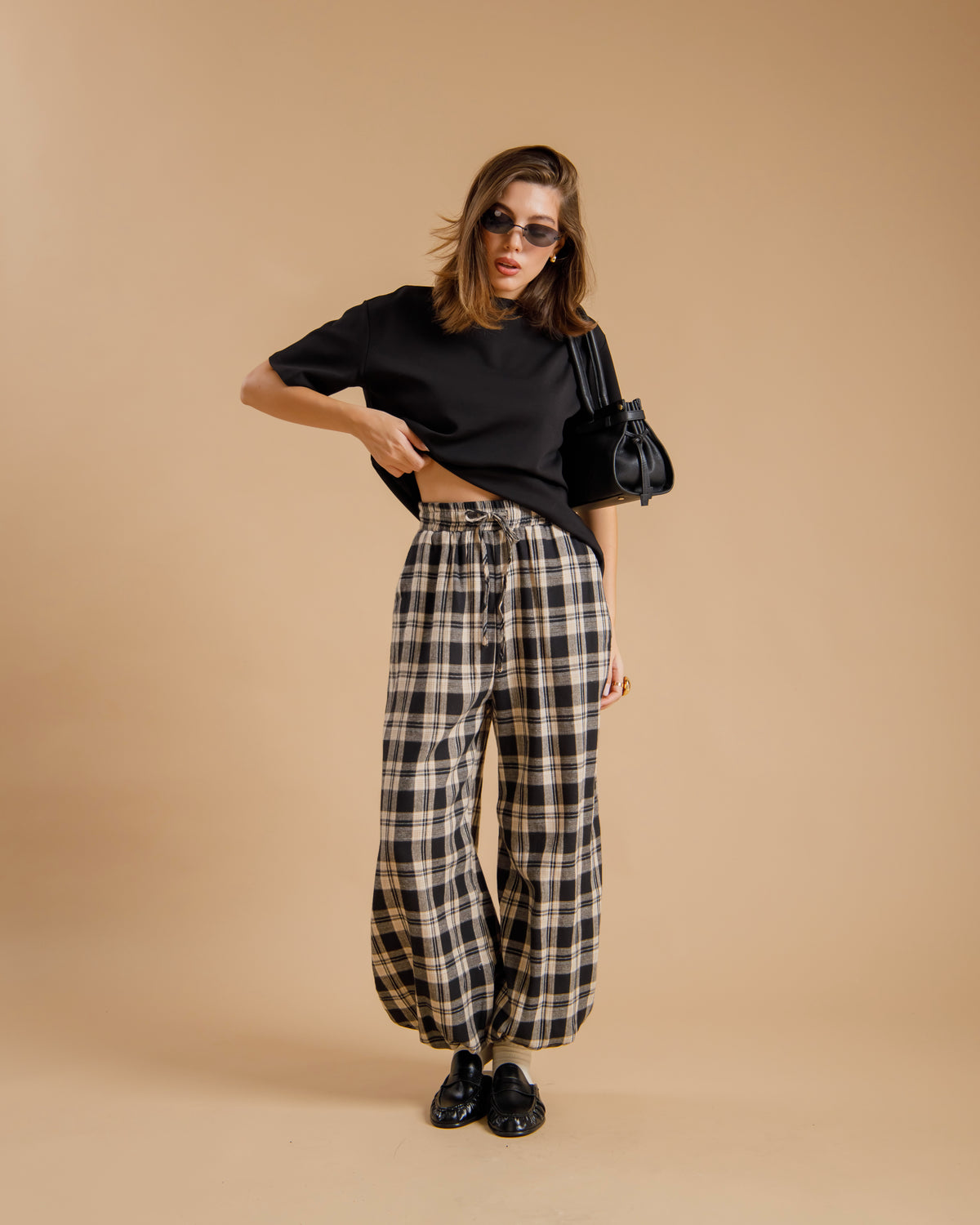 Pantaloni ballon tartan NERO - PS9792
