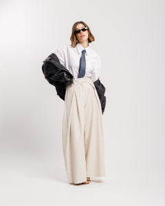 Pantaloni palazzo con pieghe PANNA - KLL1