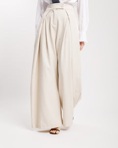 Pantaloni palazzo con pieghe PANNA - KLL1