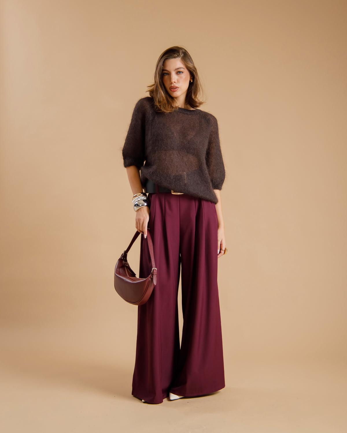 Pantaloni palazzo con cintura - 1301
