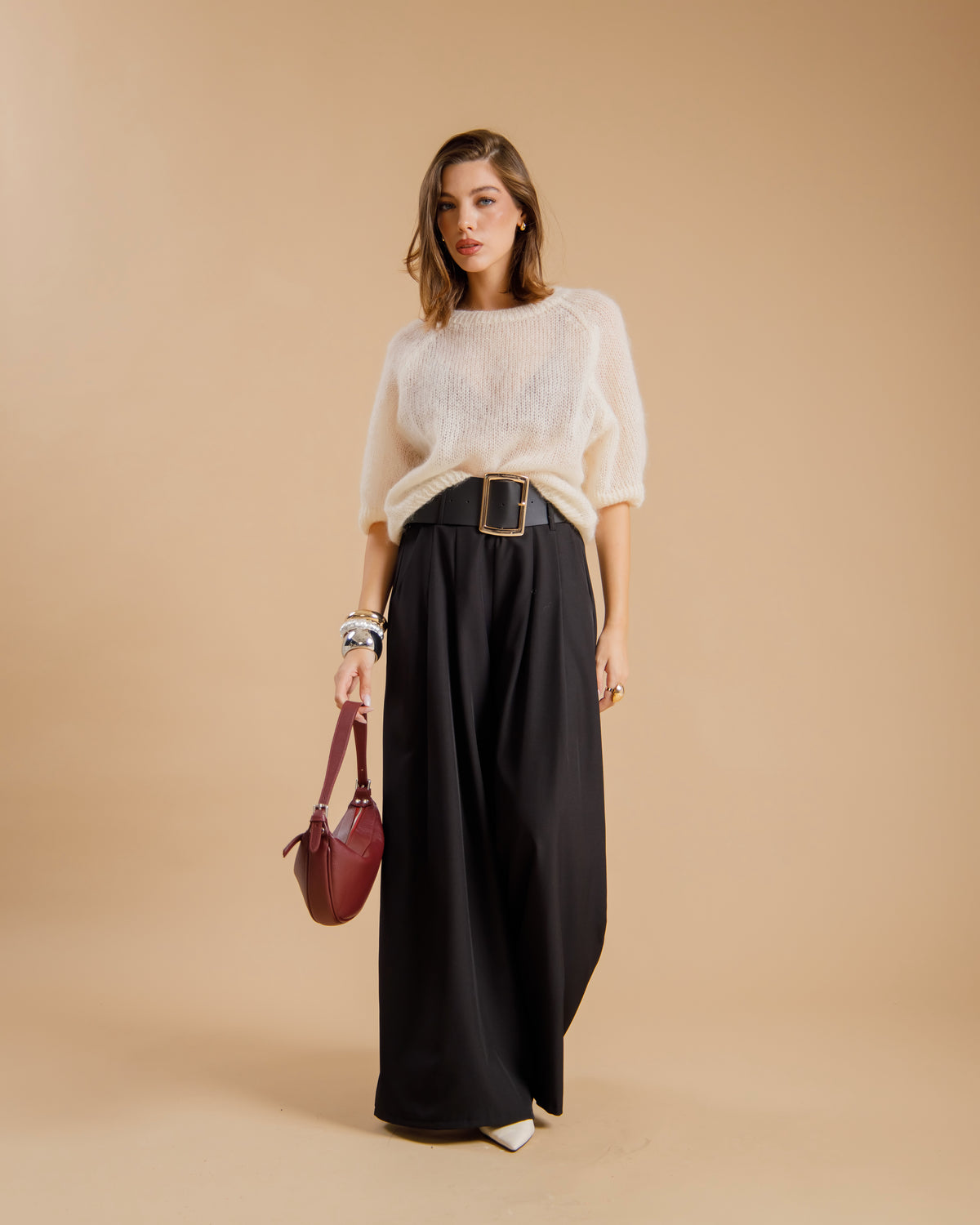 Pantaloni palazzo con cintura - 1301