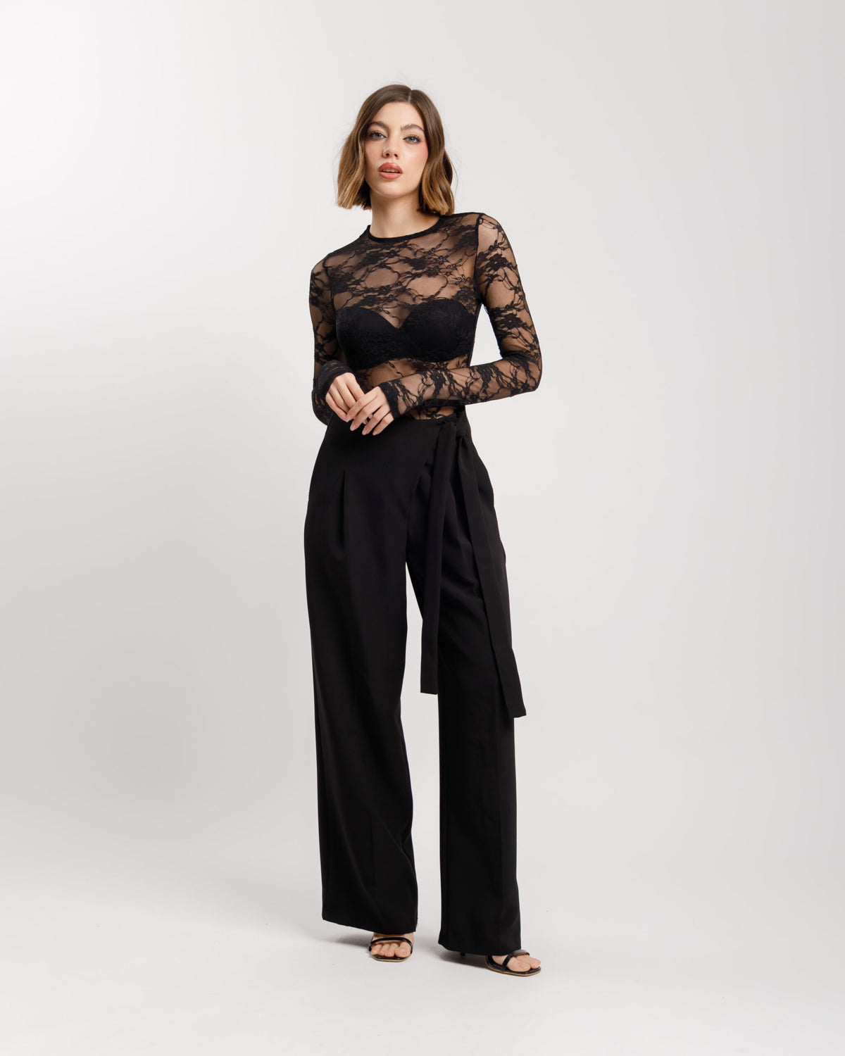 Pantaloni palazzo con fusciacca NERO - M778
