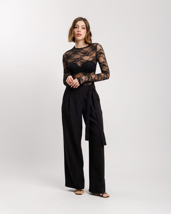 Pantaloni palazzo con fusciacca NERO - M778