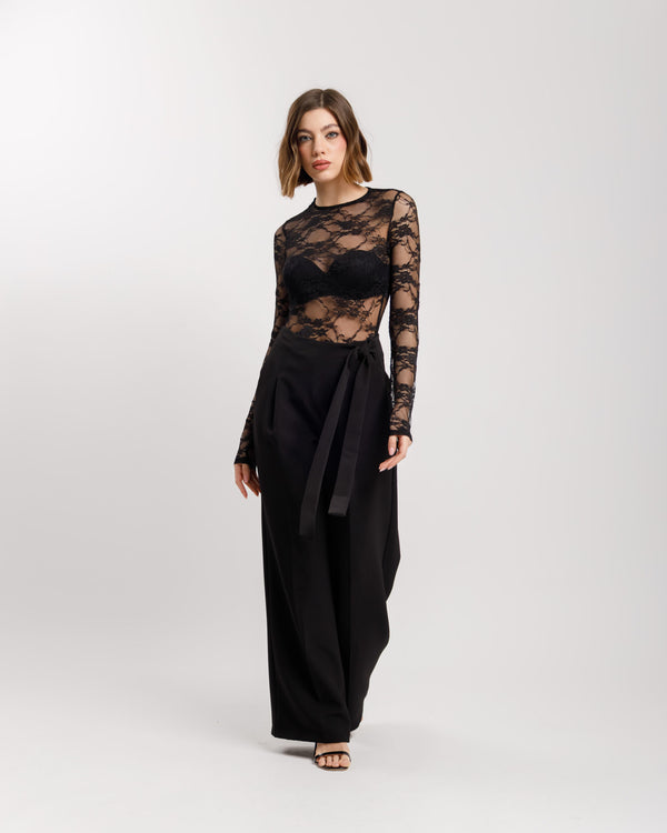 Pantaloni palazzo con fusciacca NERO - M778