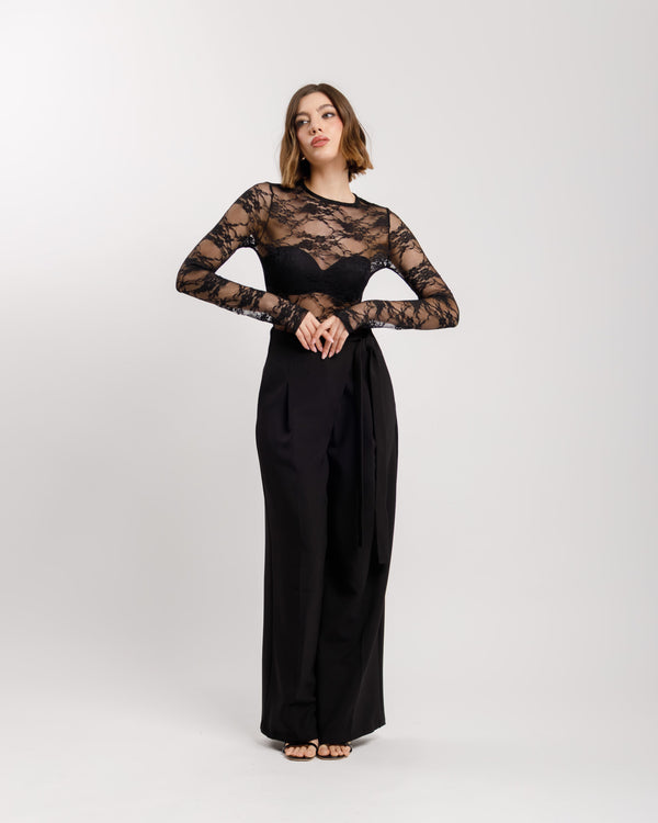 Pantaloni palazzo con fusciacca NERO - M778