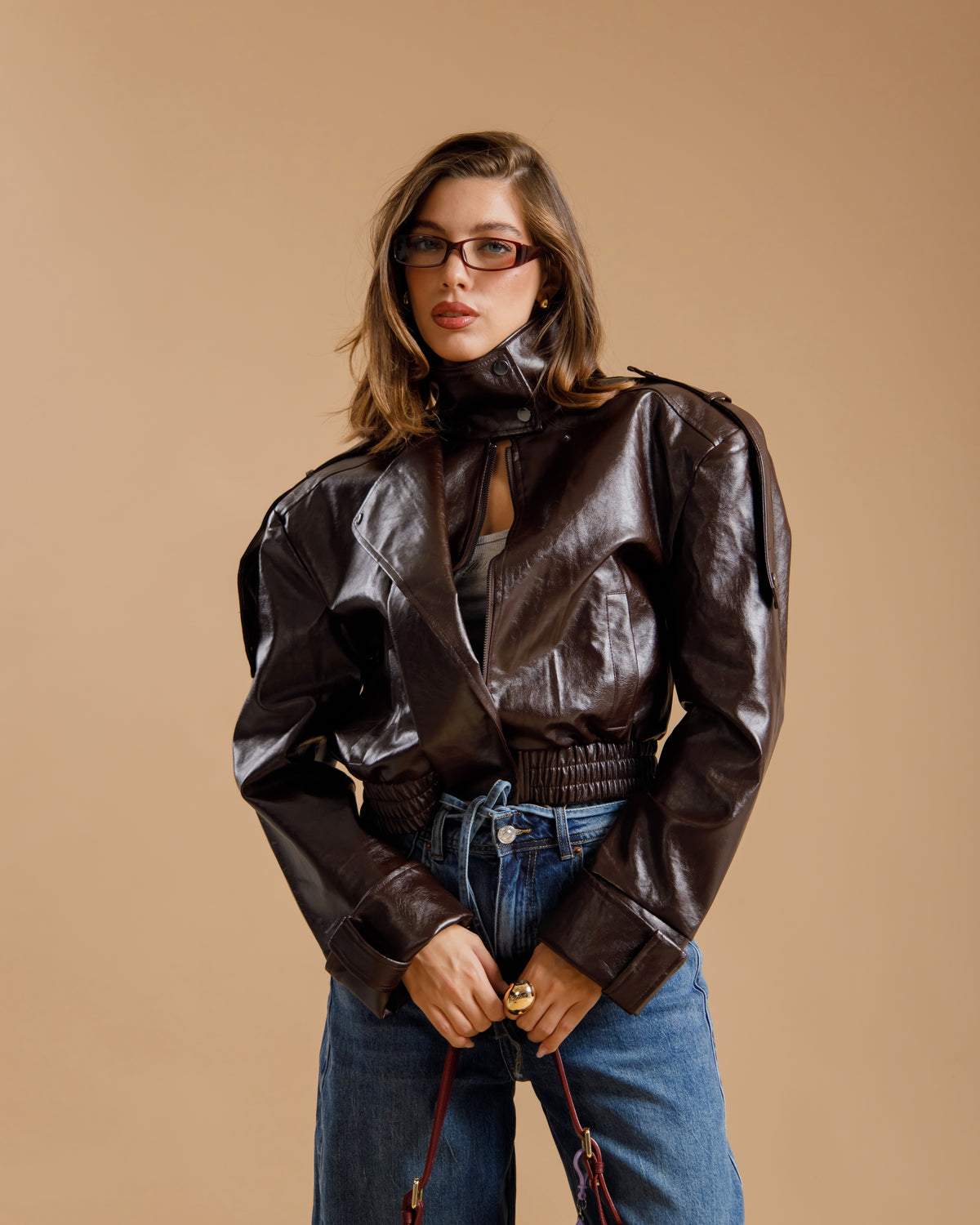 Bomber crop con colletto  MARRONE - CV2223