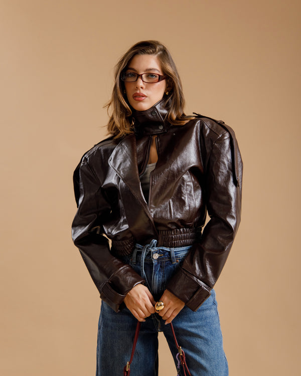 Bomber crop con colletto  MARRONE - CV2223