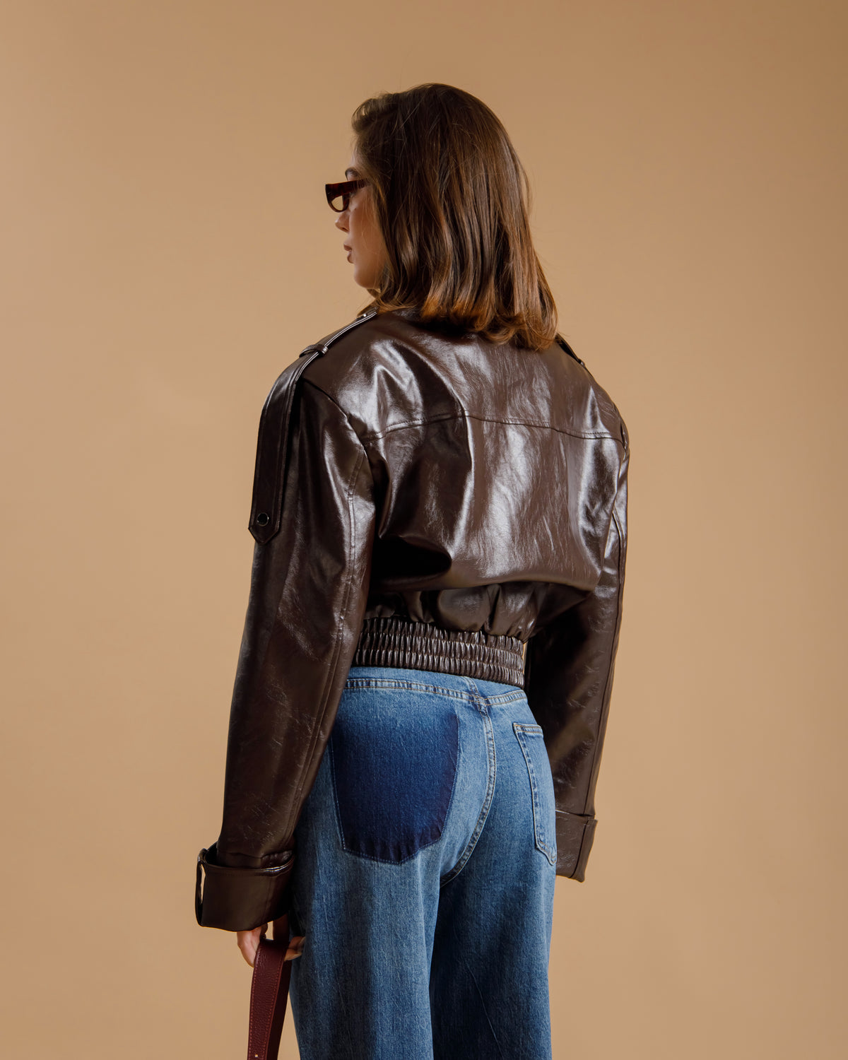 Bomber crop con colletto  MARRONE - CV2223