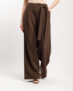 Pantaloni palazzo con fusciacca MARRONE - M778