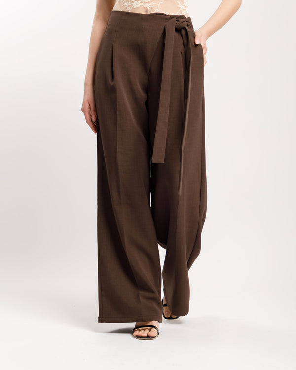 Pantaloni palazzo con fusciacca MARRONE - M778