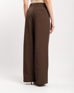 Pantaloni palazzo con fusciacca MARRONE - M778