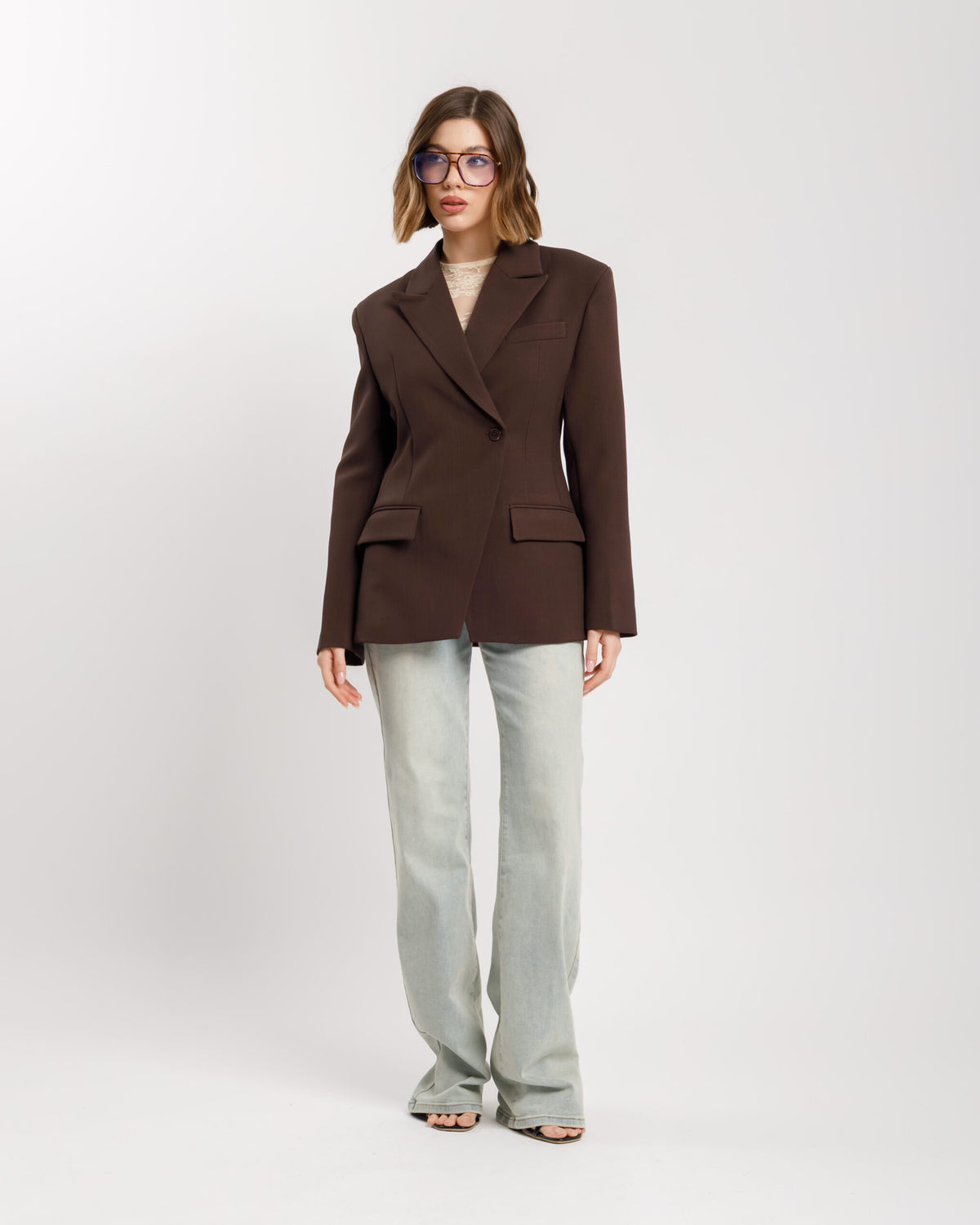 Blazer monopetto strutturato MARRONE- 3182 slc