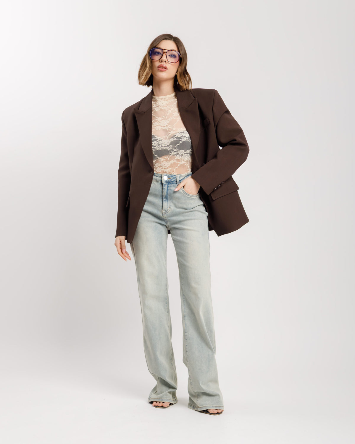 Blazer monopetto strutturato MARRONE- 3182 slc