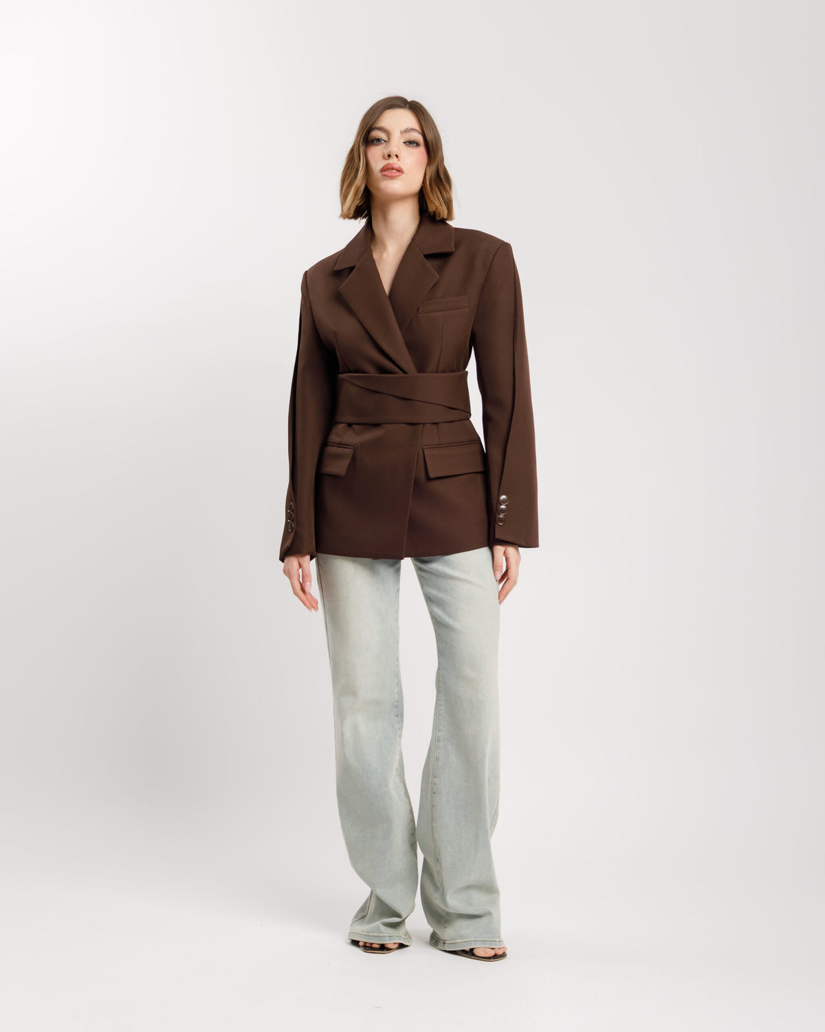 Blazer monopetto con fusciacca MARRONE- 3190 slc