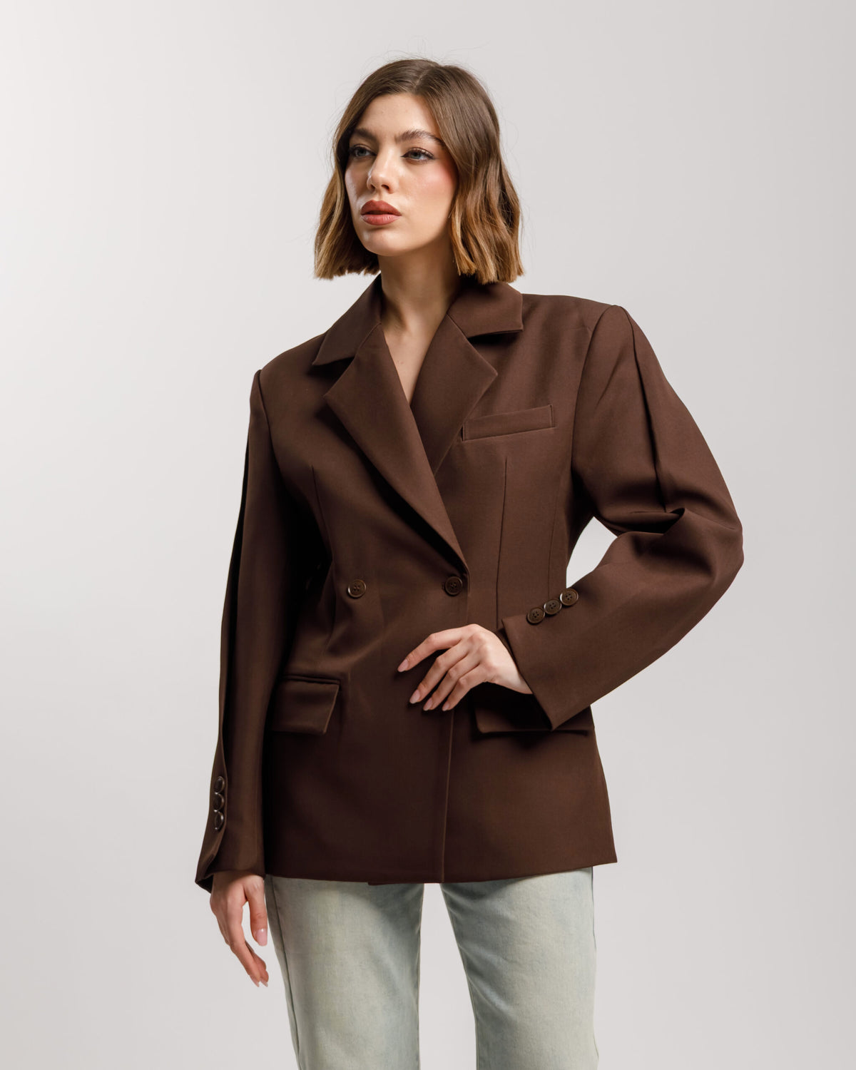 Blazer monopetto con fusciacca MARRONE- 3190 slc