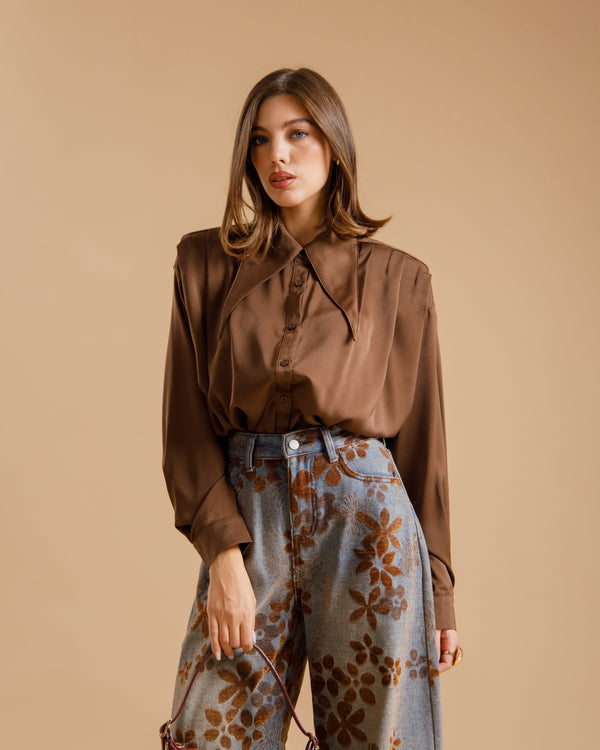 Camicia in viscosa con spalline MARRONE - 31676