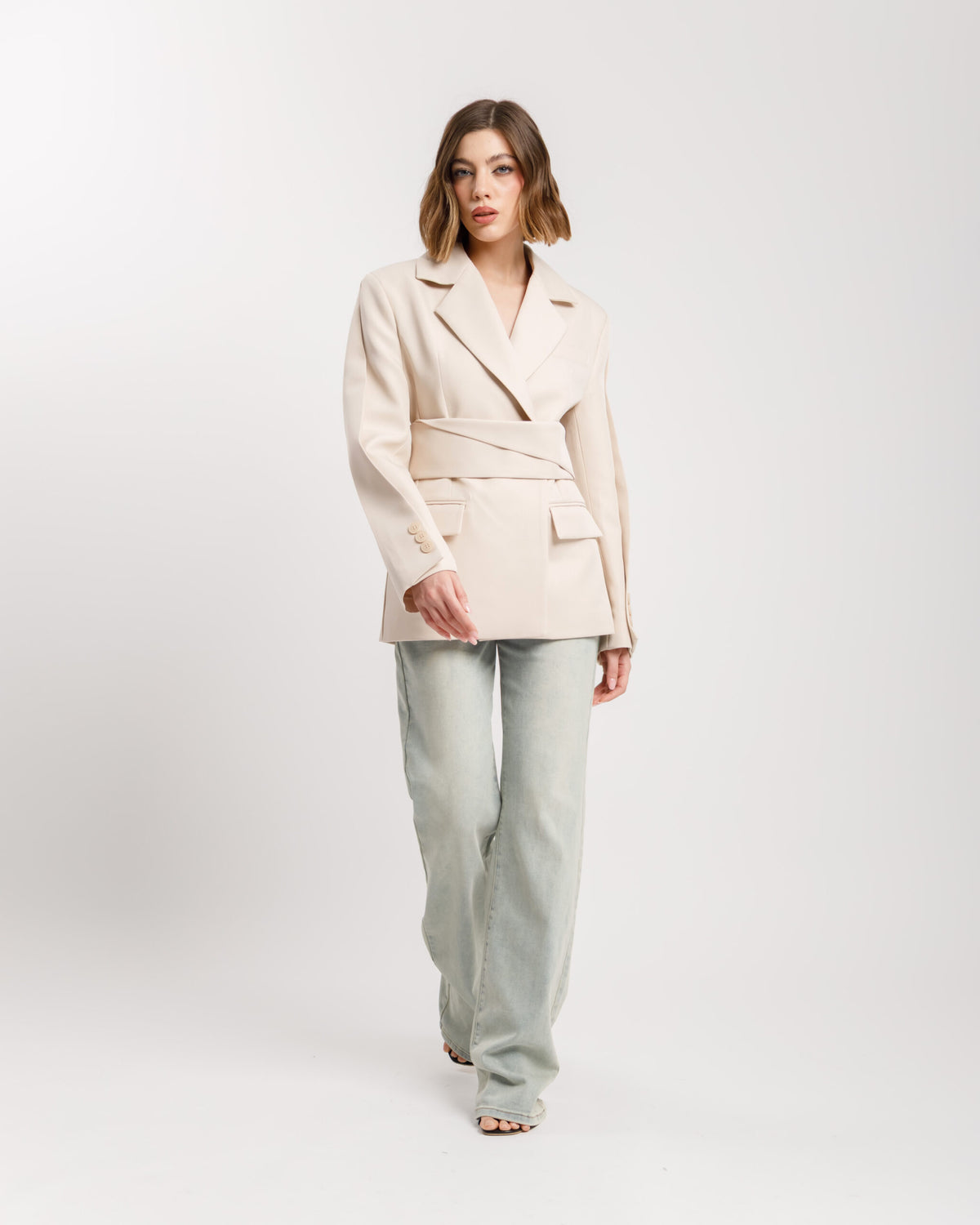 Blazer monopetto con fusciacca crema - 3190 slcT