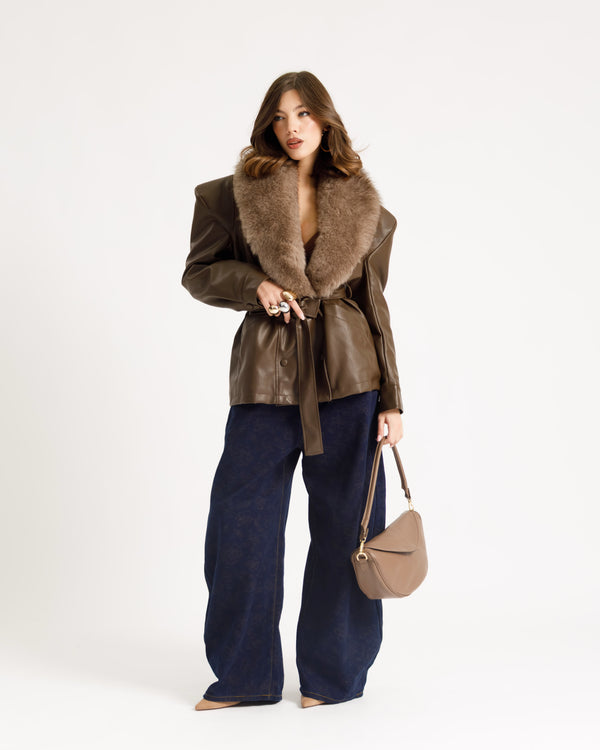 Veste en similicuir avec fausse fourrure - PU12317