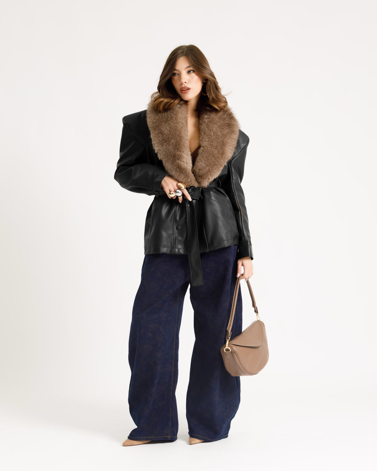 Giacca in finta pelle con eco-fur - PU12317