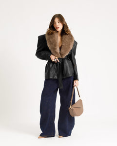 Giacca in finta pelle con eco-fur - PU12317