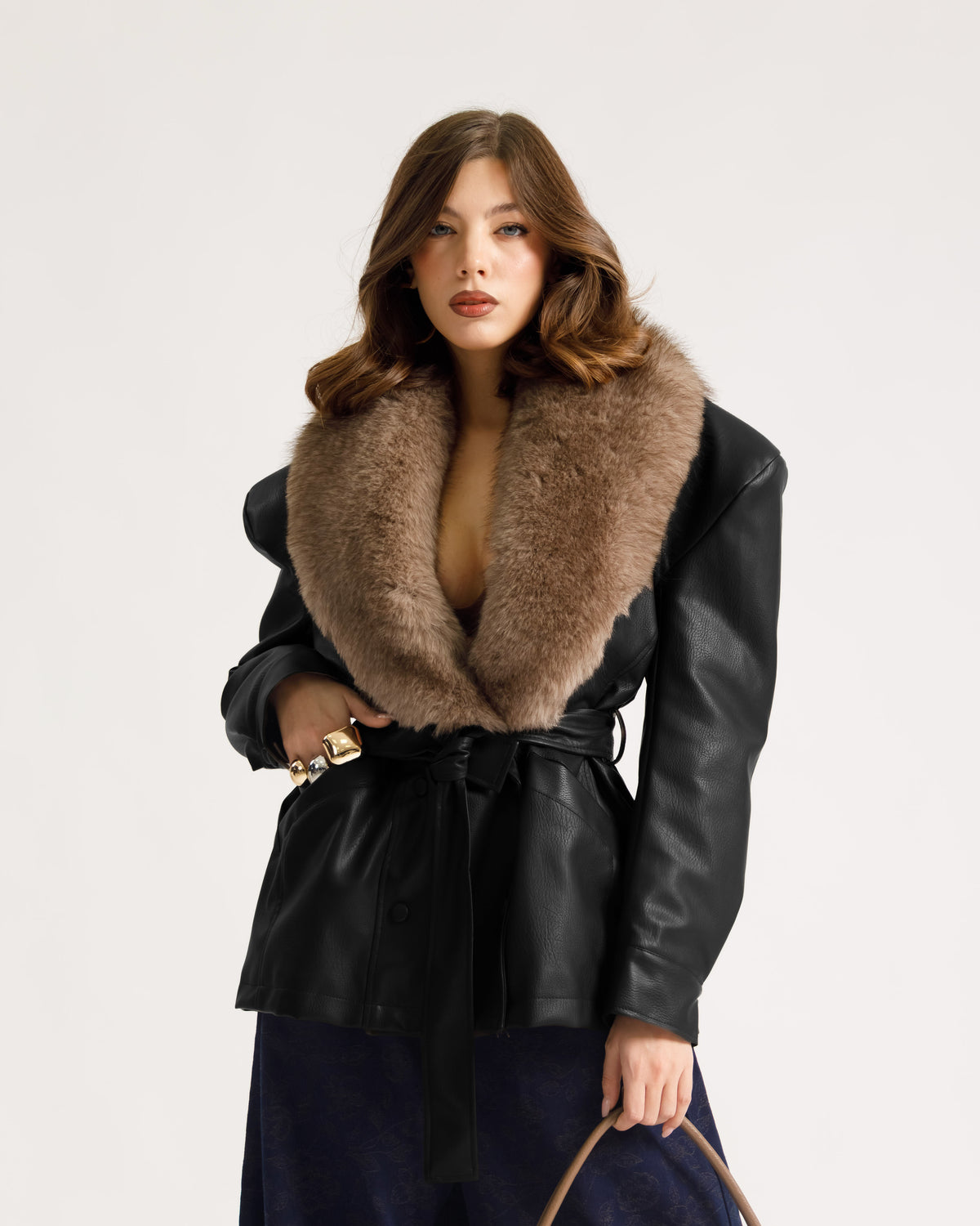 Giacca in finta pelle con eco-fur - PU12317