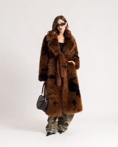 Eco-fur lunga con collo ampio stampata - A20