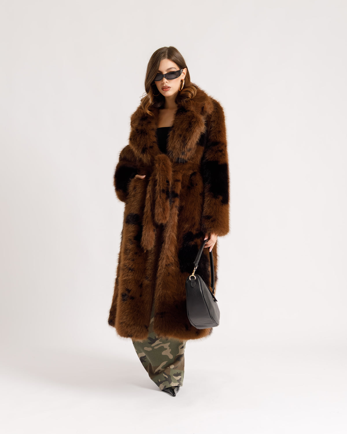Eco-fur lunga con collo ampio stampata - A20