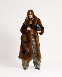 Eco-fur lunga con collo ampio stampata - A20