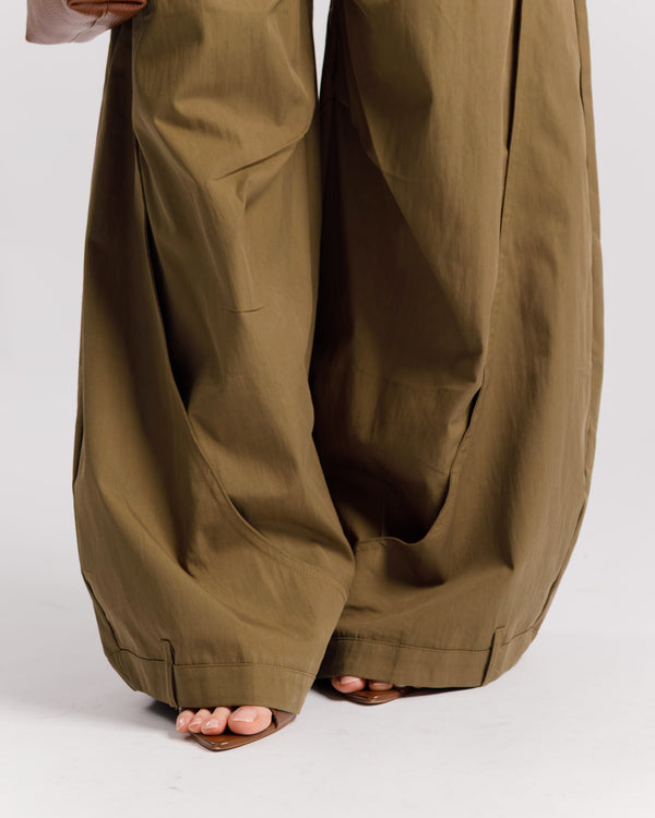 Pantaloni palazzo in cotone VERDE MILITARE - P15672