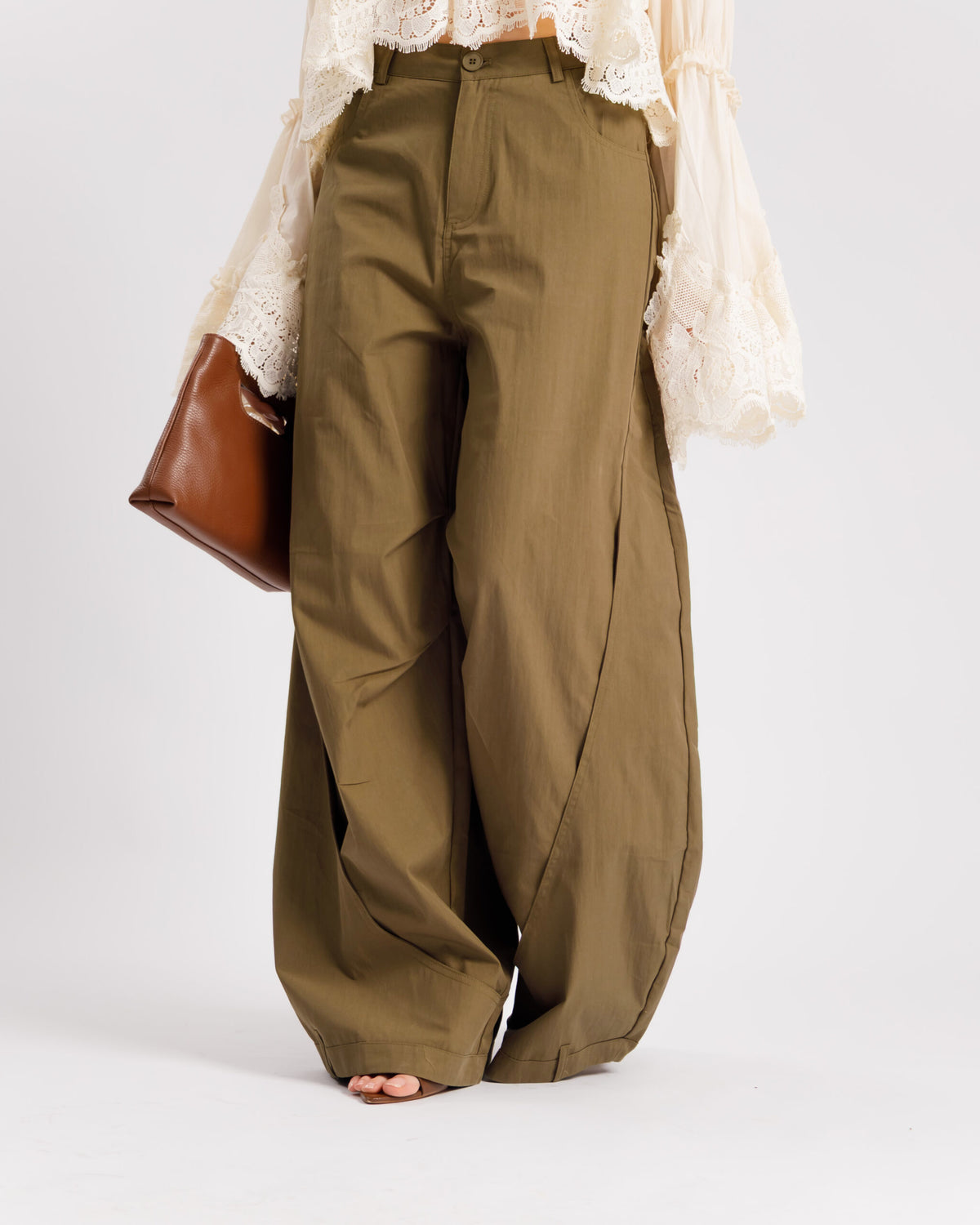 Pantaloni palazzo in cotone VERDE MILITARE - P15672