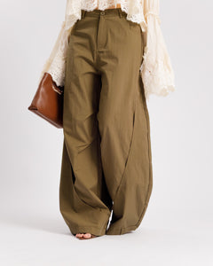 Pantaloni palazzo in cotone VERDE MILITARE - P15672
