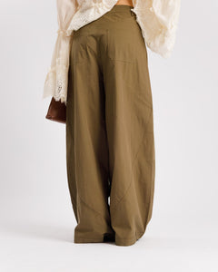 Pantaloni palazzo in cotone VERDE MILITARE - P15672