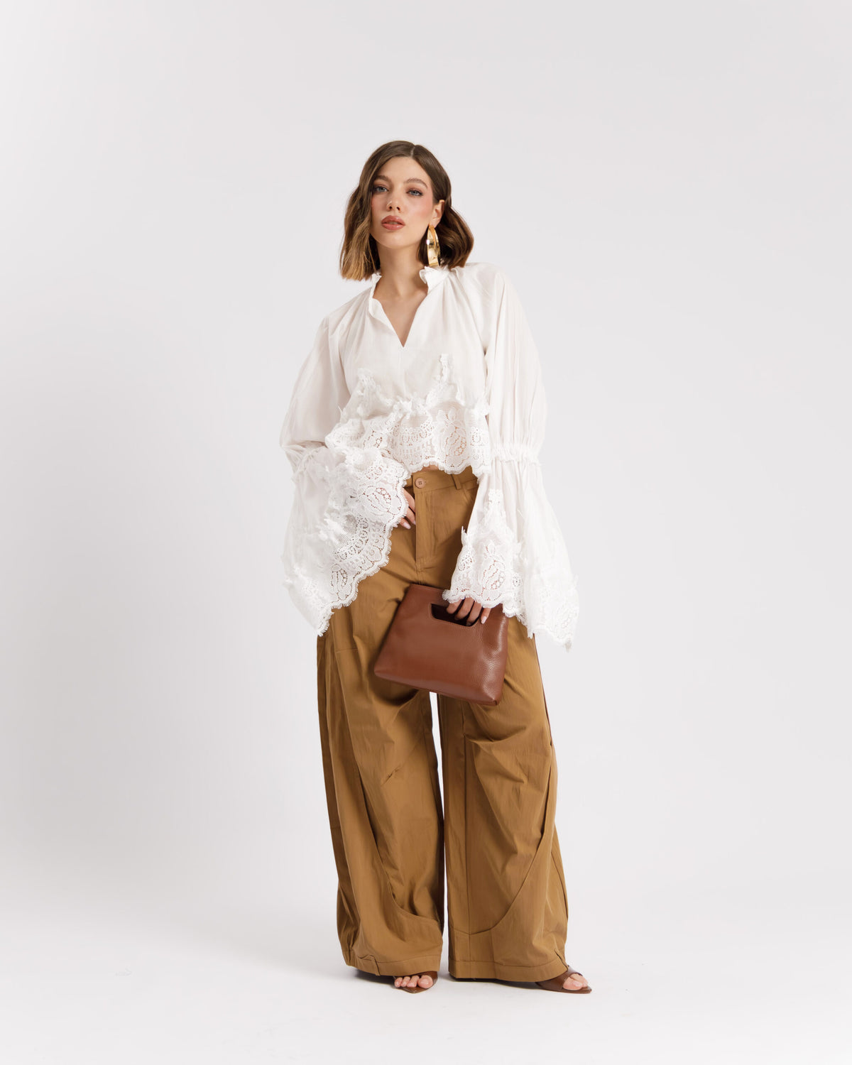 Pantaloni palazzo in cotone TAUPE - P15672