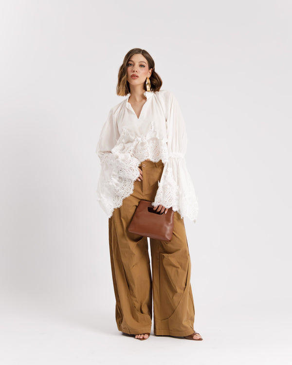 Pantaloni palazzo in cotone TAUPE - P15672